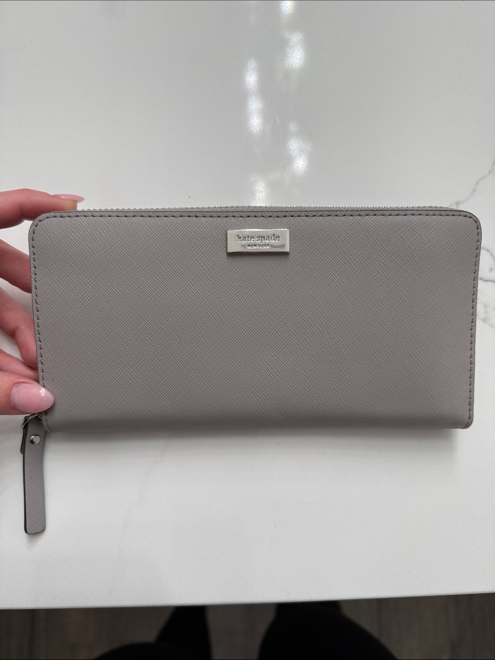 kate spade gray zip-around saffiano wallet